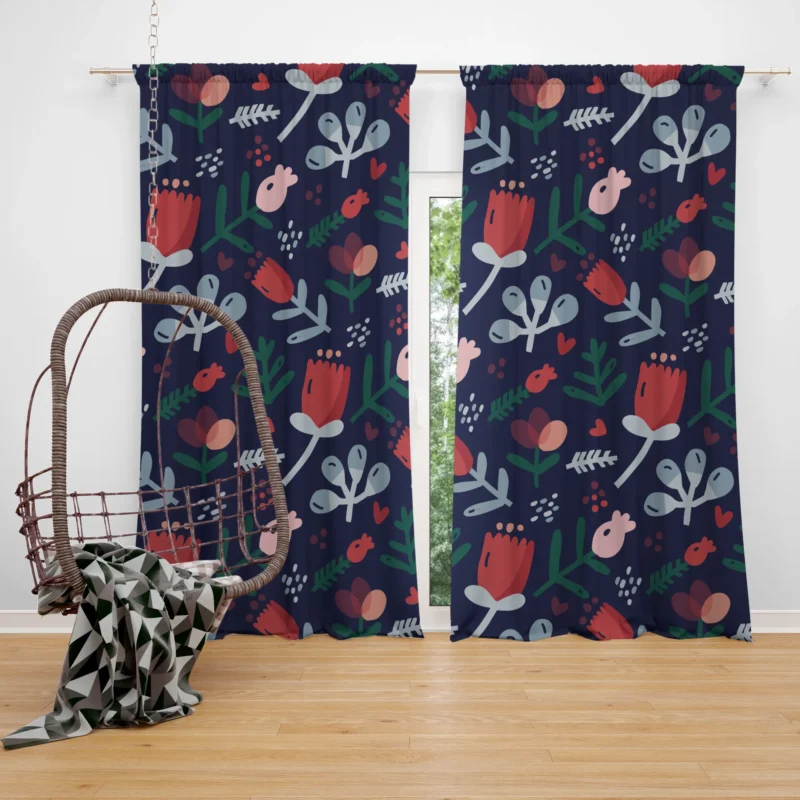 Hand Painted Abstract Floral Pattern Curtain