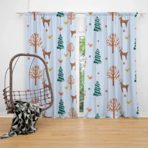 Hand Painted Reindeer Pattern Curtain