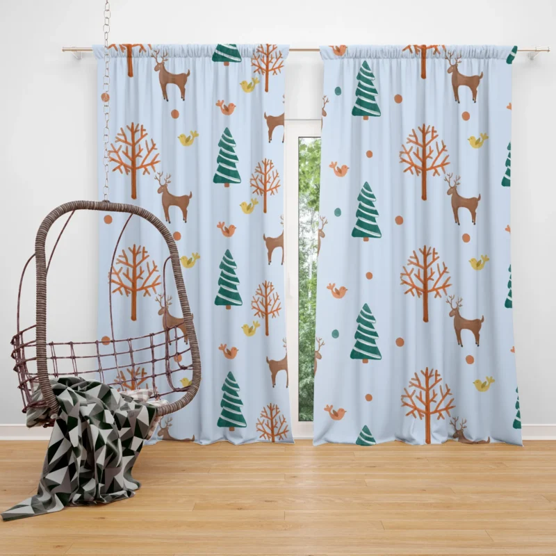 Hand Painted Reindeer Pattern Curtain