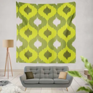 Ikat Geometric Green Pattern Wall Tapestry