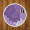 Indian Purple White Floral Mandala Pattern Round Beach Towel