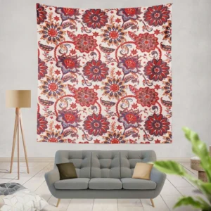 Indonesian Style Floral Design Wall Tapestry
