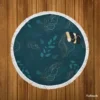 Leaves On Dark Turquoise Round Beach Towel