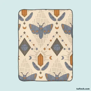 Luna Moth Boho Pattern Fleece Blanket 1