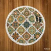 Luxurious Moroccan Orange Green Artwork Round Beach Towel
