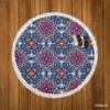 Mexican Talavera Blue Pink Design Round Beach Towel