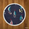 Midnight Blue Waving Sea Sailing boat Round Beach Towel