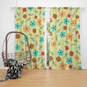 Mini Floral Leave Winter Season Pattern Curtain