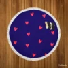 Mini Red Hearts In Blue Background Round Beach Towel