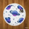 Mistry Planets In Purple Blue Round Beach Towel