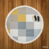 Modern Grey Yellow White Blue Patchwork Round Beach Towel