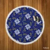 Moon Star Floral Pattern On Blue Background Round Beach Towel