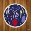 Navy Blue Abstract Doodle Pattern Round Beach Towel