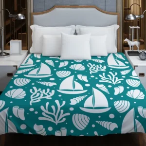 Ocean Treasures Sailboats Corals Shells Duvet Cover
