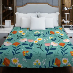 Organic Flat Pressed Flowers Pattern Duvet Cover