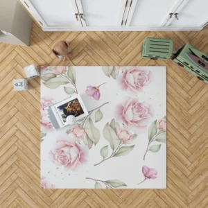 Pink And White Rose Watercolor Rug