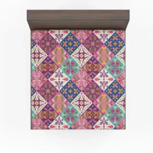 Pink Blue Purple White Mexican Talavera Fitted Sheet