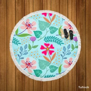 Pink Cherry Blossom Flowers Round Beach Towel