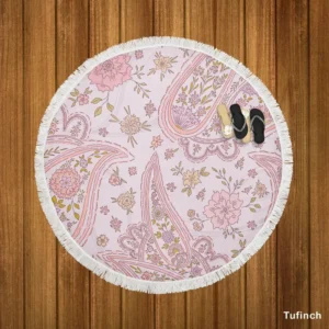 Pink Floral Paisley Design Round Beach Towel
