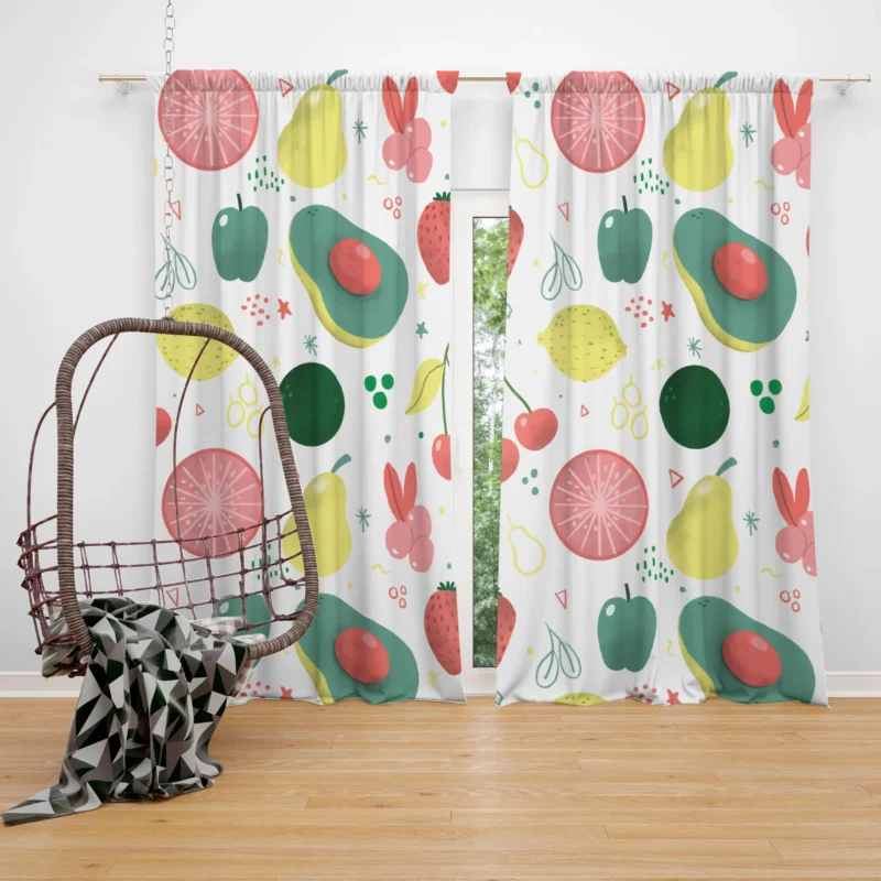 Pink Guava Pattern with Green Leaves Curtain