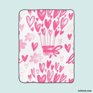 Pink Heart Balloons Love Text Fleece Blanket 1