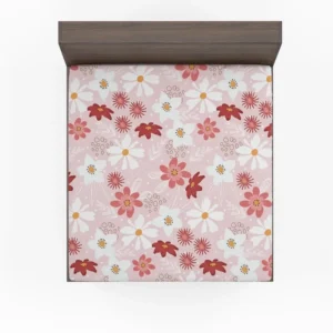 Pink White Maroon Flower Pattern Fitted Sheet