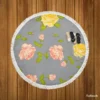 Pink Yellow Roses Vintage Pattern Round Beach Towel