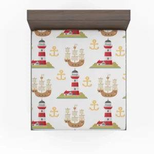 Pirate Ship Lighthouse Anchor Pattern Fitted Sheet
