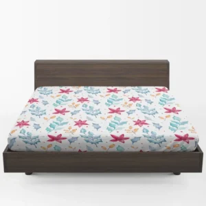 Poinsettia Flowers Holly berry Leaves Fitted Sheet 1