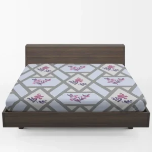 Purple Flourish On Grey Design Fitted Sheet 1