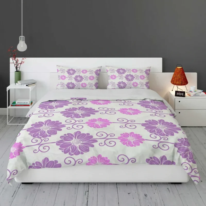 Purple Pink Floral Pattern Bedding Set 1