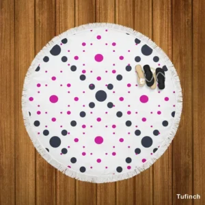 Purple Polka Dots Black Polka Dots Diagonal Round Beach Towel