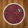 Red Blue Ethnic Floral Pattern Round Beach Towel