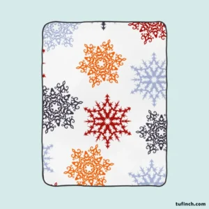 Red Orange Blue Colorful Snowflakes Fleece Blanket 1