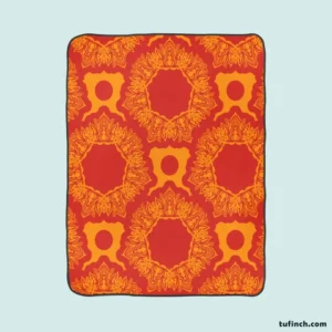 Red Orange Vintage Ornamental Pattern Fleece Blanket 1