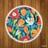 Red Orange White Flowers Round Beach Towel