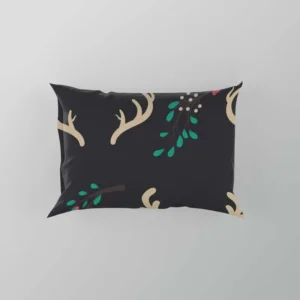 Reindeer Antlers Winter Berries In Black Pillow Case