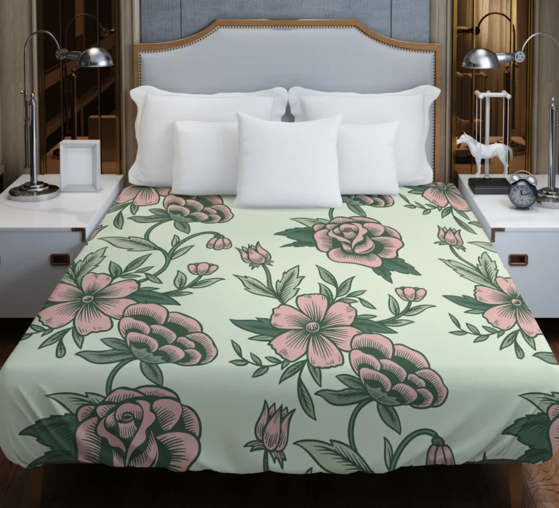 Seamless Botanical Floral Pattern Duvet Cover
