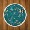 Small Swirly Floral On Greenish Blue Round Beach Towel
