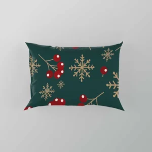 Snowflakes Red Viburnum On Green Pillow Case