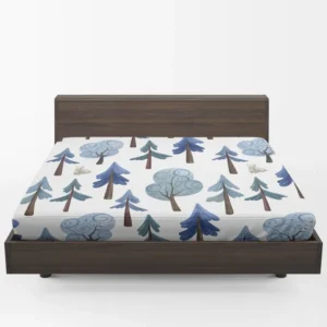 Snowy Pine Trees Rabbits Fitted Sheet 1