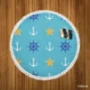 Starfish Wheel Anchor Nautical Pattern Round Beach Towel