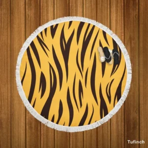 Stripe Tiger Print Round Beach Towel