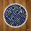 Striped Geometric Lines Pattern Round Beach Towel