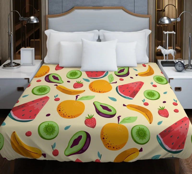 Summer Refresh Fruits on Sky Blue Duvet Cover