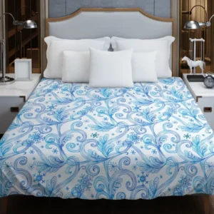 Swirls Light Blue Toile Pattern Duvet Cover