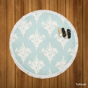 Teal Background Floral Pattern Round Beach Towel