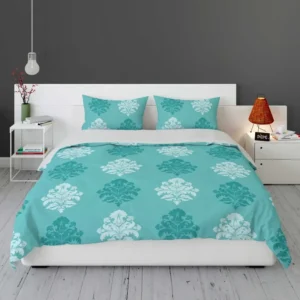 Tiffany Blue  Damask Pattern on Teal Blue Bedding Set 1