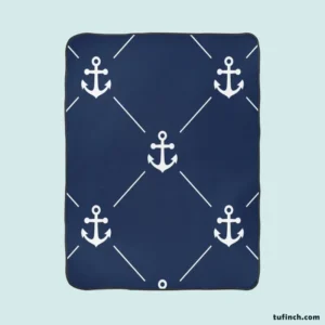 Triangle Pattern White Anchor On Catalina Blue Fleece Blanket 1
