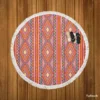 Tribal Striped Pattern Dots And Triangles Round Beach Towel